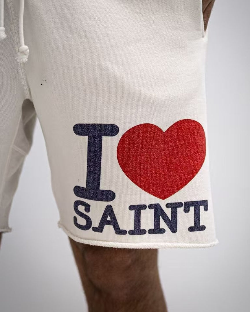 Saint Michael I Love Saint Heart Print Casual Sweat Shorts