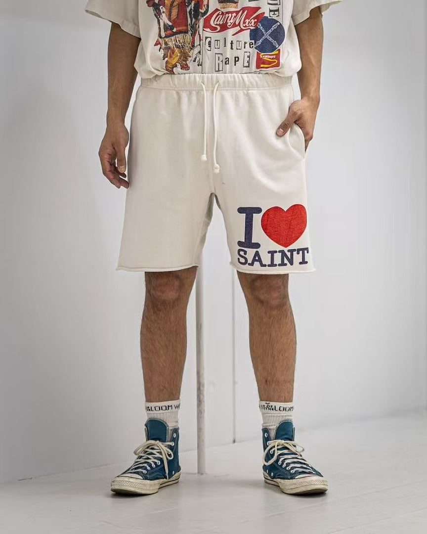 Saint Michael I Love Saint Heart Print Casual Sweat Shorts