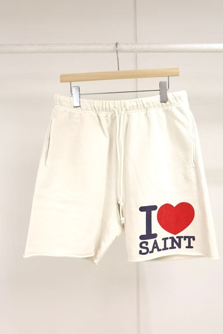 Saint Michael I Love Saint Heart Print Casual Sweat Shorts