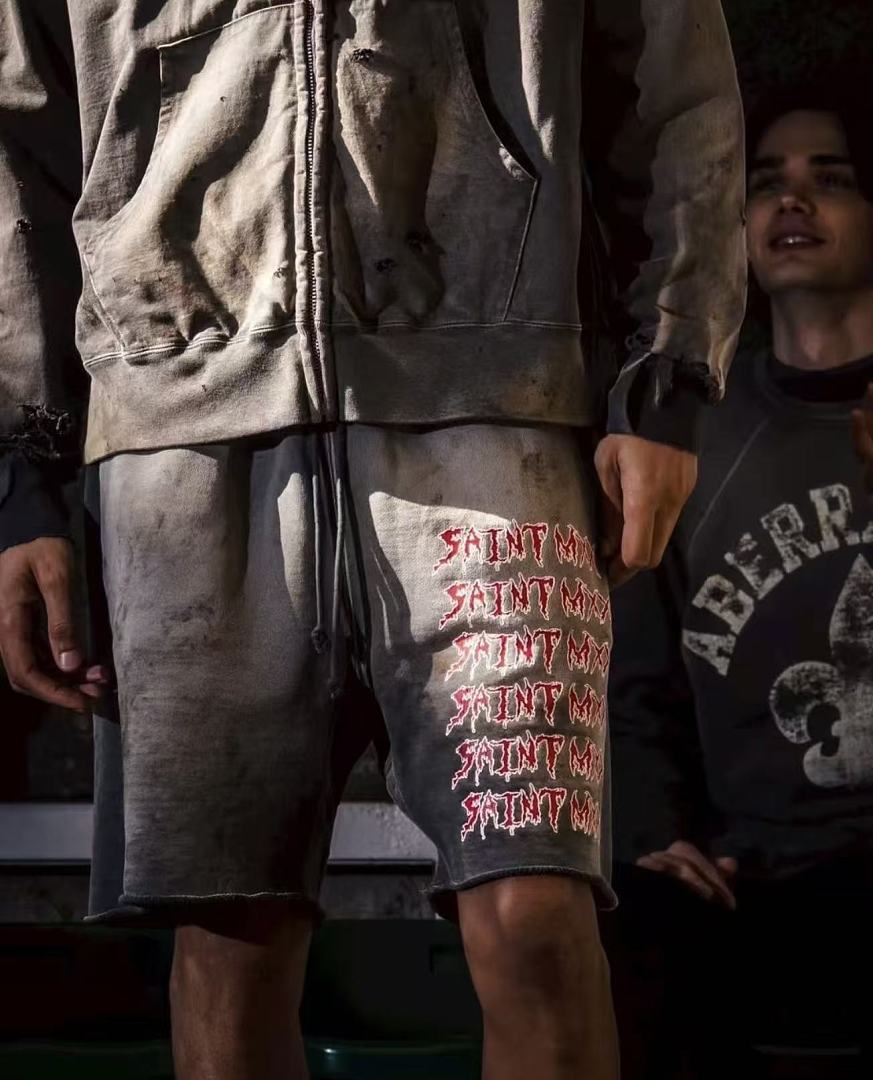 Saint Michael Distressed Vintage Effect Gothic Text Sweat Shorts