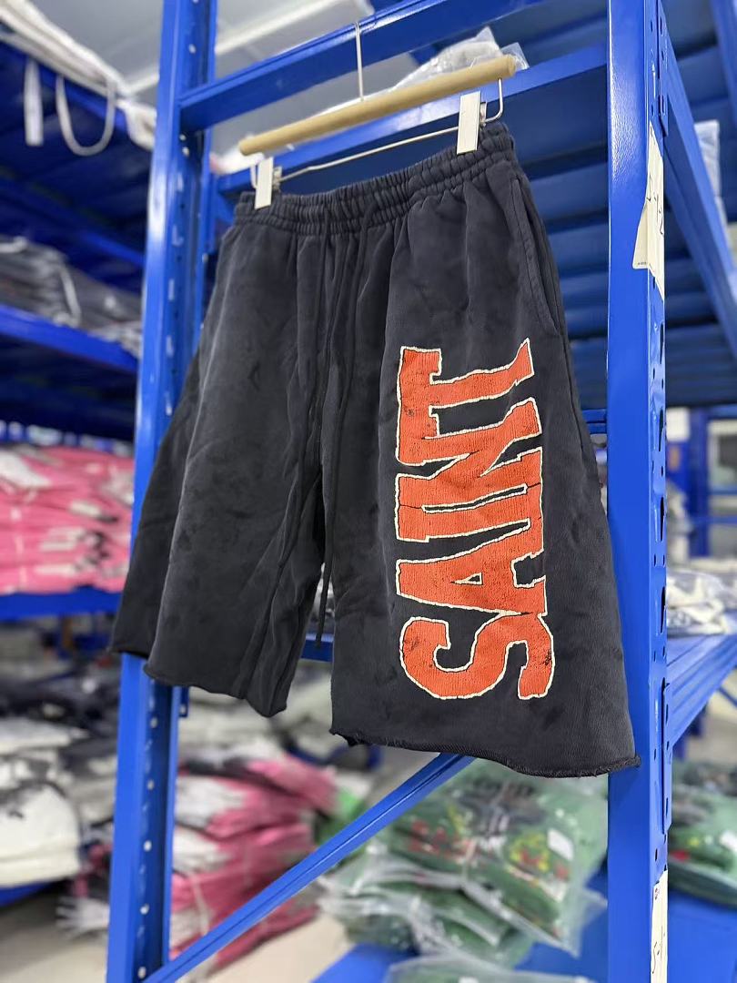 Saint Michael Distressed Vintage Effect Large Graphic Logo Sweat Shorts
