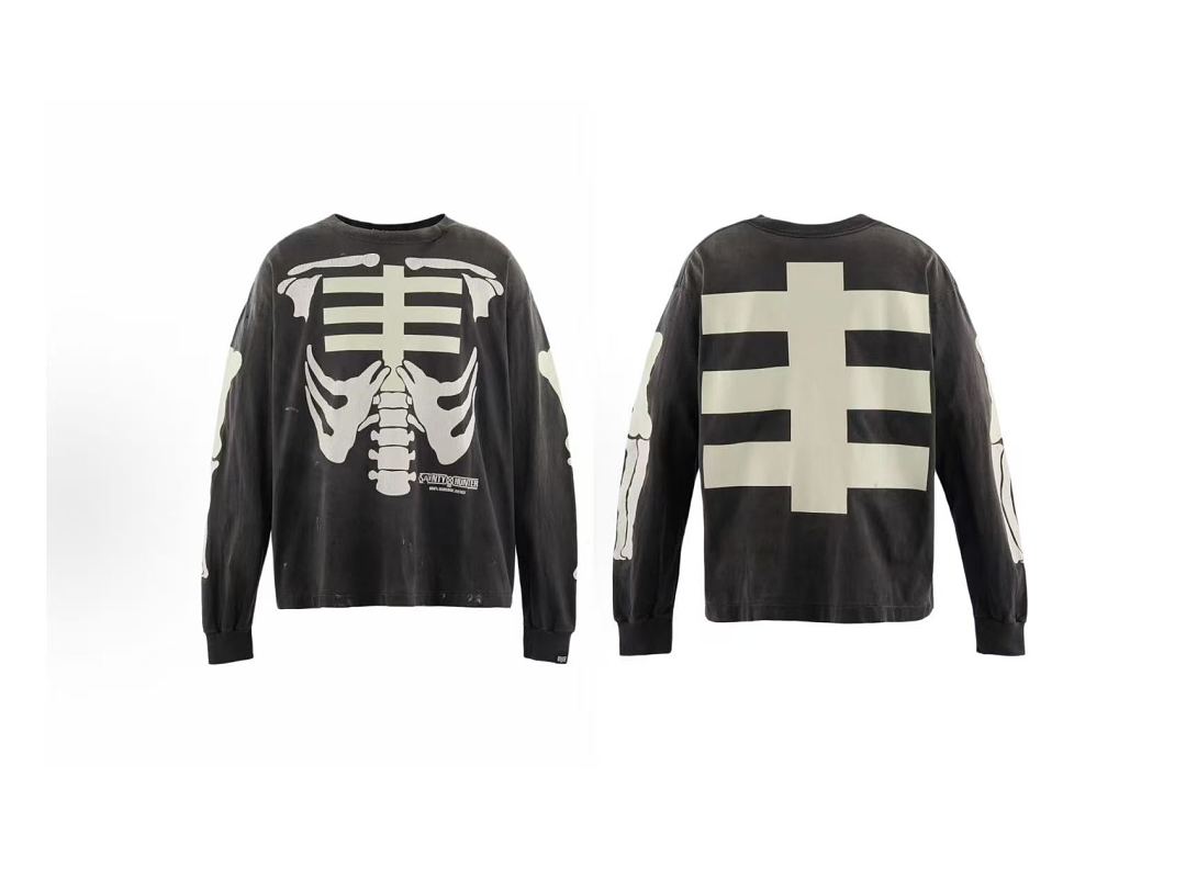 Saint Michael Skeleton Ribcage Print Knit Sweatshirt