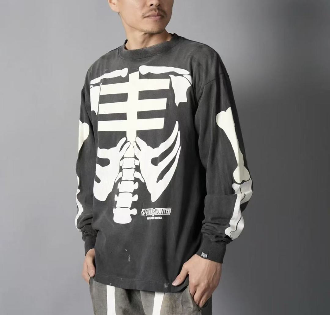Saint Michael Skeleton Ribcage Print Knit Sweatshirt