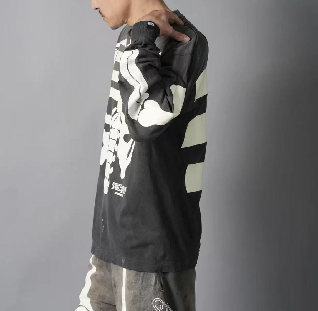 Saint Michael Skeleton Ribcage Print Knit Sweatshirt