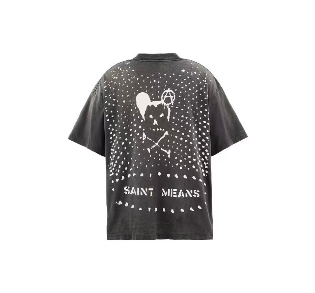 Saint Michael Graphic Skull & Stud Pattern Vintage T-Shirt