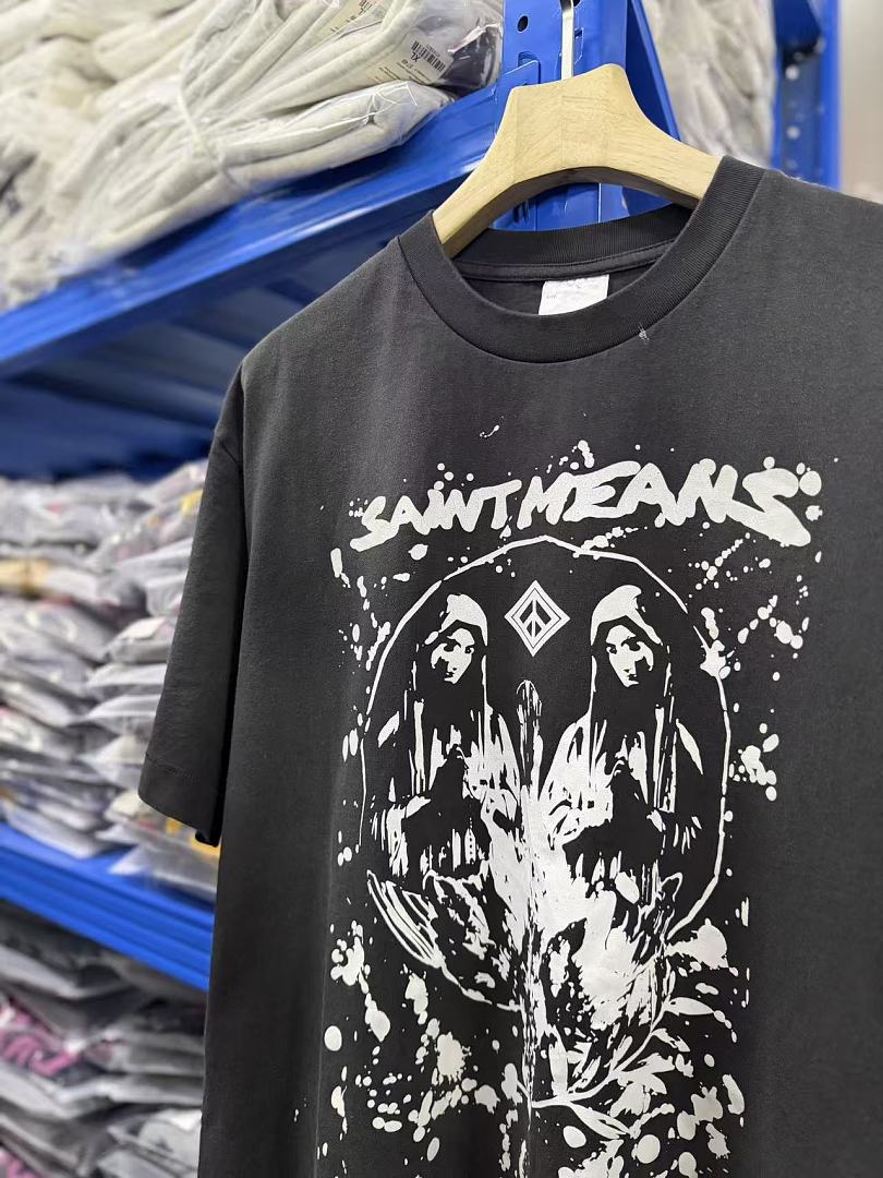 Saint Michael Graphic Skull & Stud Pattern Vintage T-Shirt