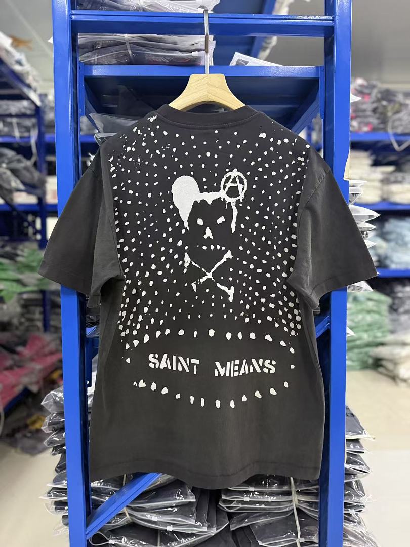 Saint Michael Graphic Skull & Stud Pattern Vintage T-Shirt
