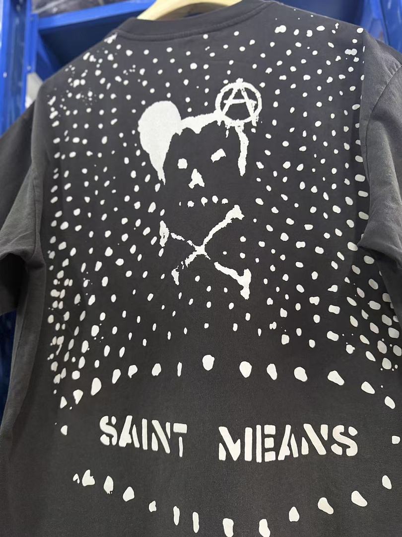 Saint Michael Graphic Skull & Stud Pattern Vintage T-Shirt