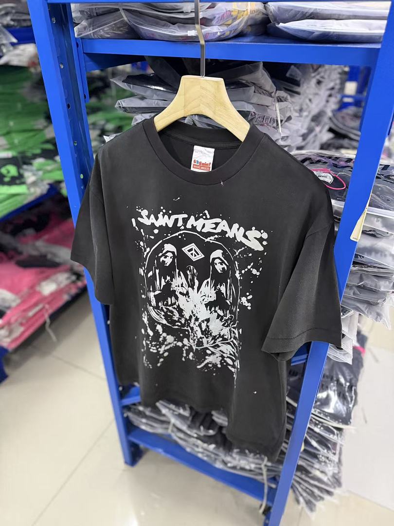 Saint Michael Graphic Skull & Stud Pattern Vintage T-Shirt