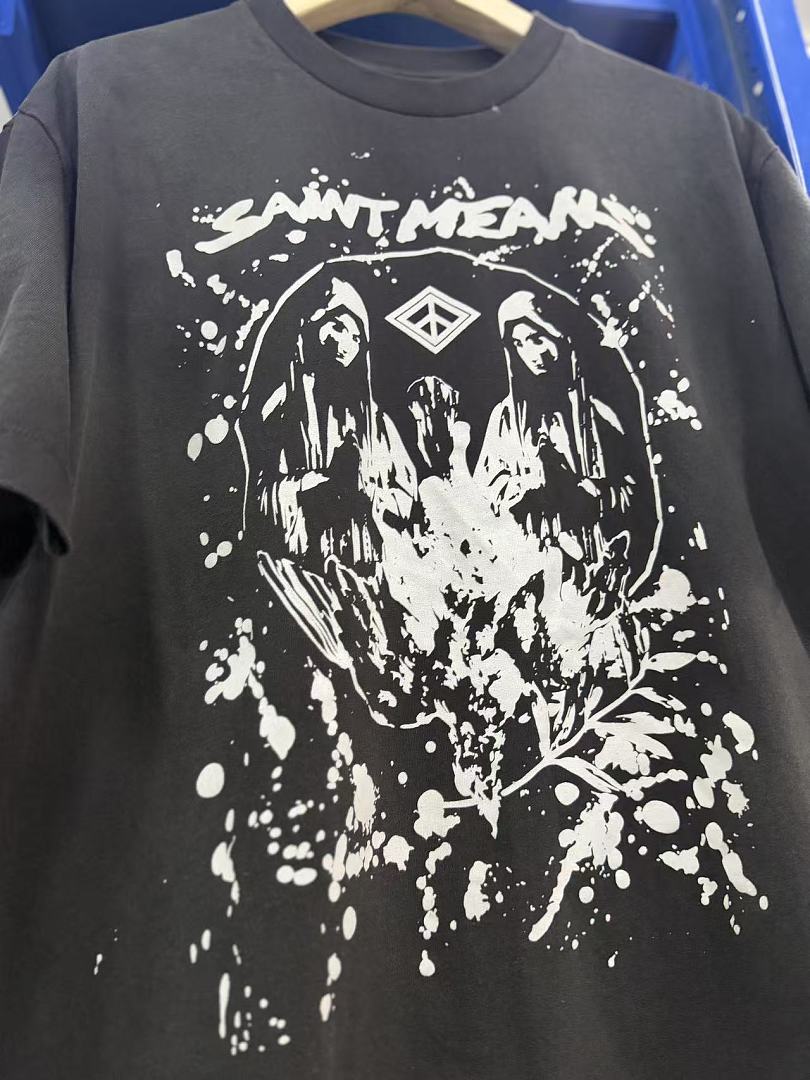Saint Michael Graphic Skull & Stud Pattern Vintage T-Shirt