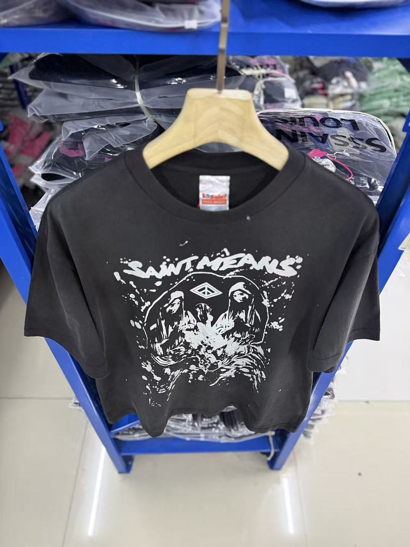 Saint Michael Graphic Skull & Stud Pattern Vintage T-Shirt