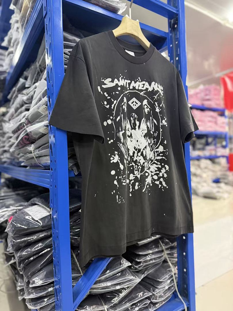 Saint Michael Graphic Skull & Stud Pattern Vintage T-Shirt