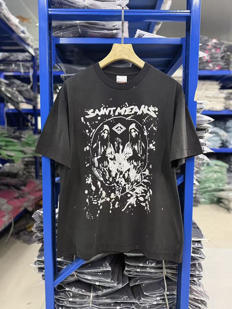 Saint Michael Graphic Skull & Stud Pattern Vintage T-Shirt