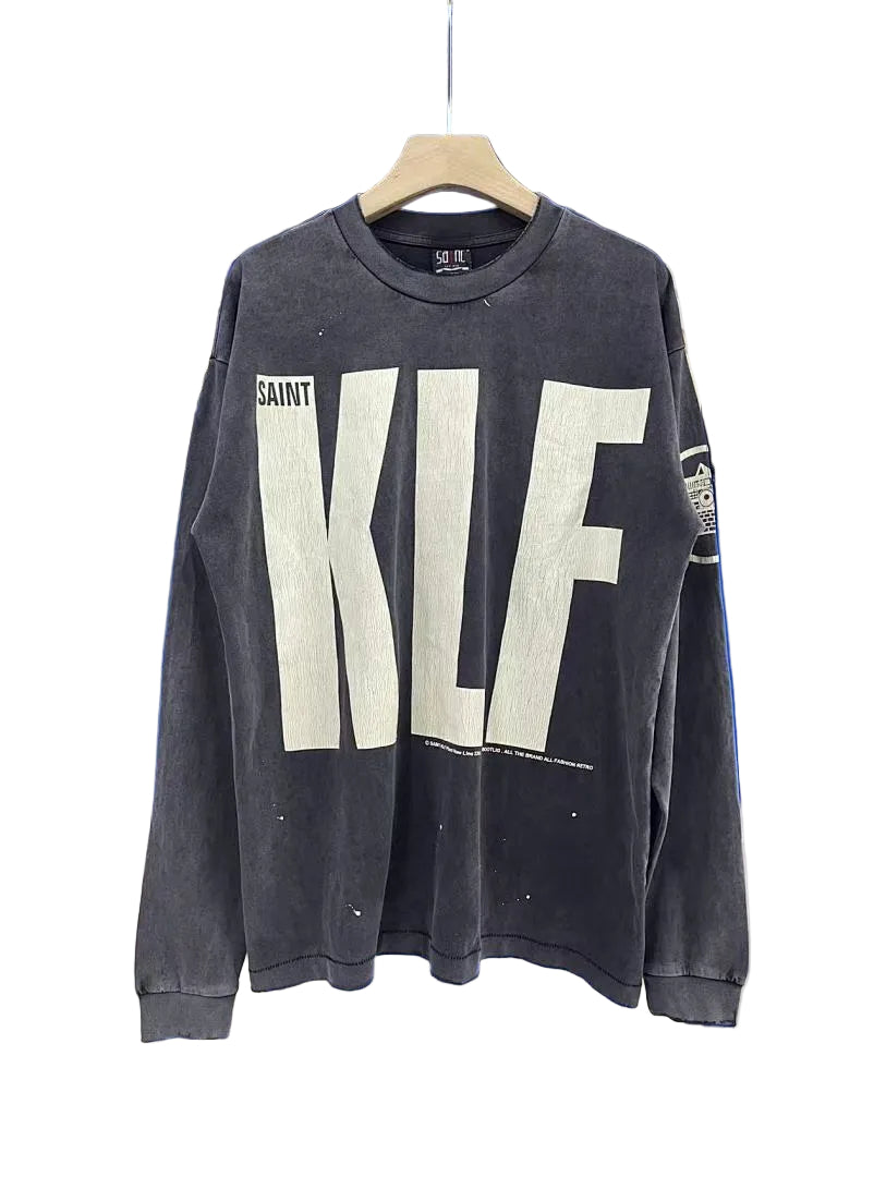Saint Michael Distressed KLF Block Typography Sweatshirt