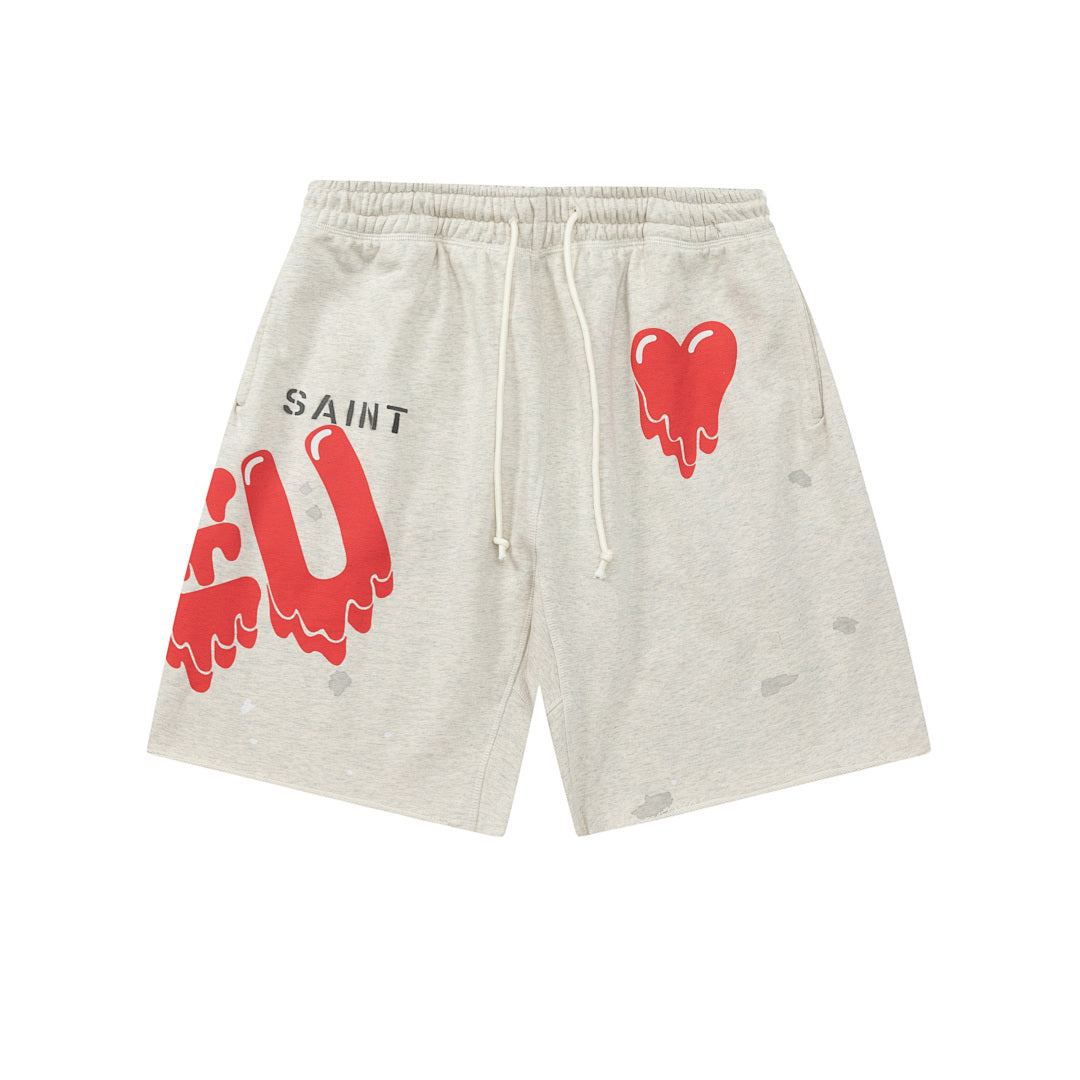 Saint Michael Dripping Heart & Lettering Graphic Sweat Shorts