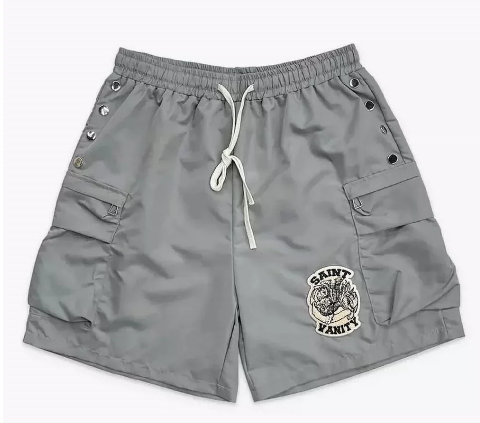 SAINT VANITY Button Embroidered Patchwork Casual Shorts