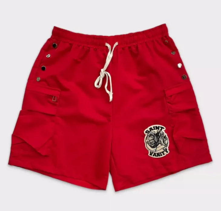 SAINT VANITY Button Embroidered Patchwork Casual Shorts