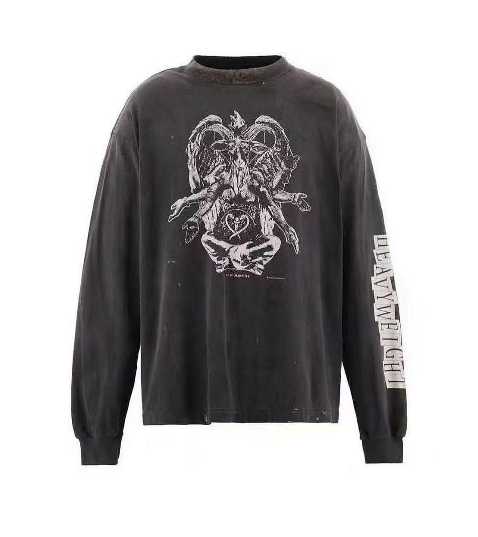 Saint Michael Gothic Illustration & Sleeve Print Sweatshirt
